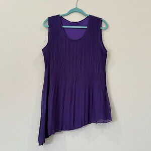 Cleo Pleated Asymmetrical Sleeveless Round Neck Top Purple Large
